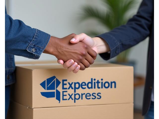 Two hands shaking firmly over a moving box, symbolizing trust, agreement, and a strong service commitment in moving.