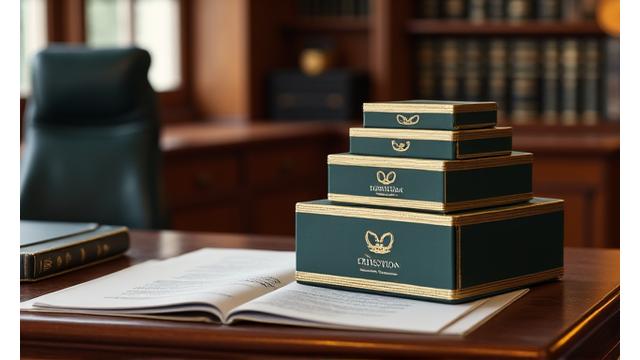 Elegant, modern law firm office with legal documents and books, showcasing security