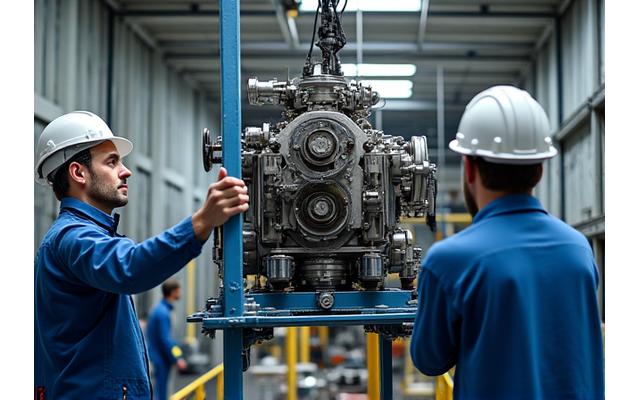 Specialized moving team carefully securing a large, delicate piece of machinery