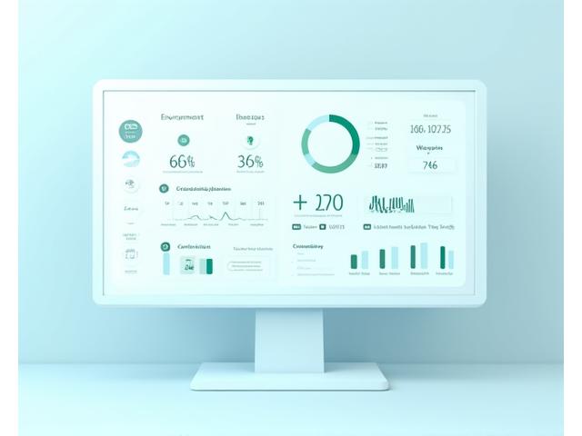 Modern dashboard interface displaying environmental, social, and governance (ESG) metrics with circular graphs showing carbon footprint, waste diversion, and sustainability scores, suitable for corporate reporting.