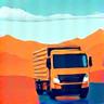 Icon depicting long-distance moving with a truck traveling across state lines.