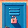 Icon depicting secure storage solutions with a lock and storage units.