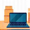 Icon depicting remote office transition with tech equipment.