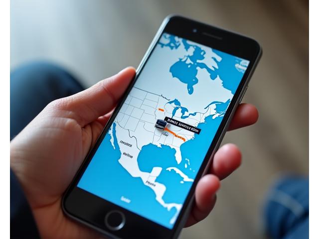 Mobile phone displaying a live GPS tracking interface for a moving truck, showing its current location on a map and estimated time of arrival.