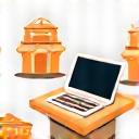 Icon representing remote equipment distribution, with packages traveling to multiple home icons