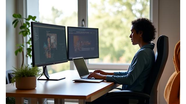 Team setting up a modern, ergonomic home office with Expeditions Express branding, illustrating a seamless remote work transition.