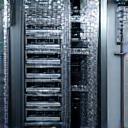 Server rack protected with anti-static packaging and specialized transport blankets.