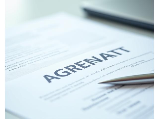 A close-up image of a contract or agreement document with a pen, signifying formal agreements and attention to detail. Text on the document is blurred but suggests legal clauses, maintaining privacy while conveying seriousness.